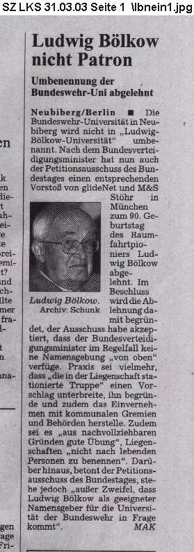 Ludwig-Blkow-Uni lbnein1.jpg  Sddeutsche Zeitung LKS Seite 1vom 31.03.2003 