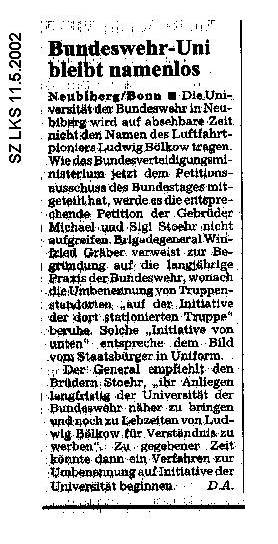 Ludwig-Blkow-Uni  sz20511.jpg  Sddeutsche Zeitung vom 11. Mai 2002 