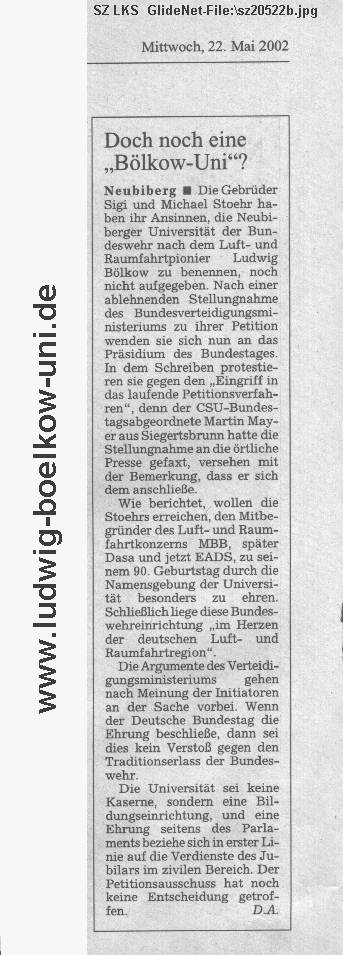 Ludwig-Blkow-Uni sz20522b.jpg  Sddeutsche Zeitung vom 22. Mai 2002  