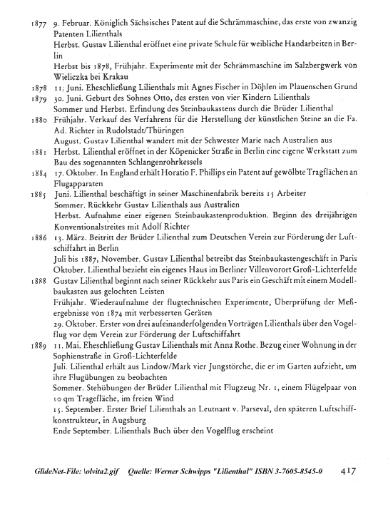 Zeittafel Otto Lilienthal 1877 - 1889